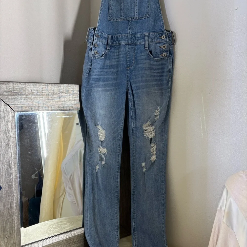 Arizona Jean Company Blue Distressed Denim Overalls
